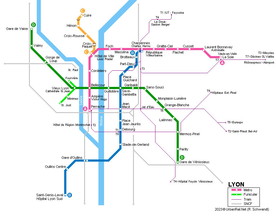 На поезде в Лион - схема метро Лиона