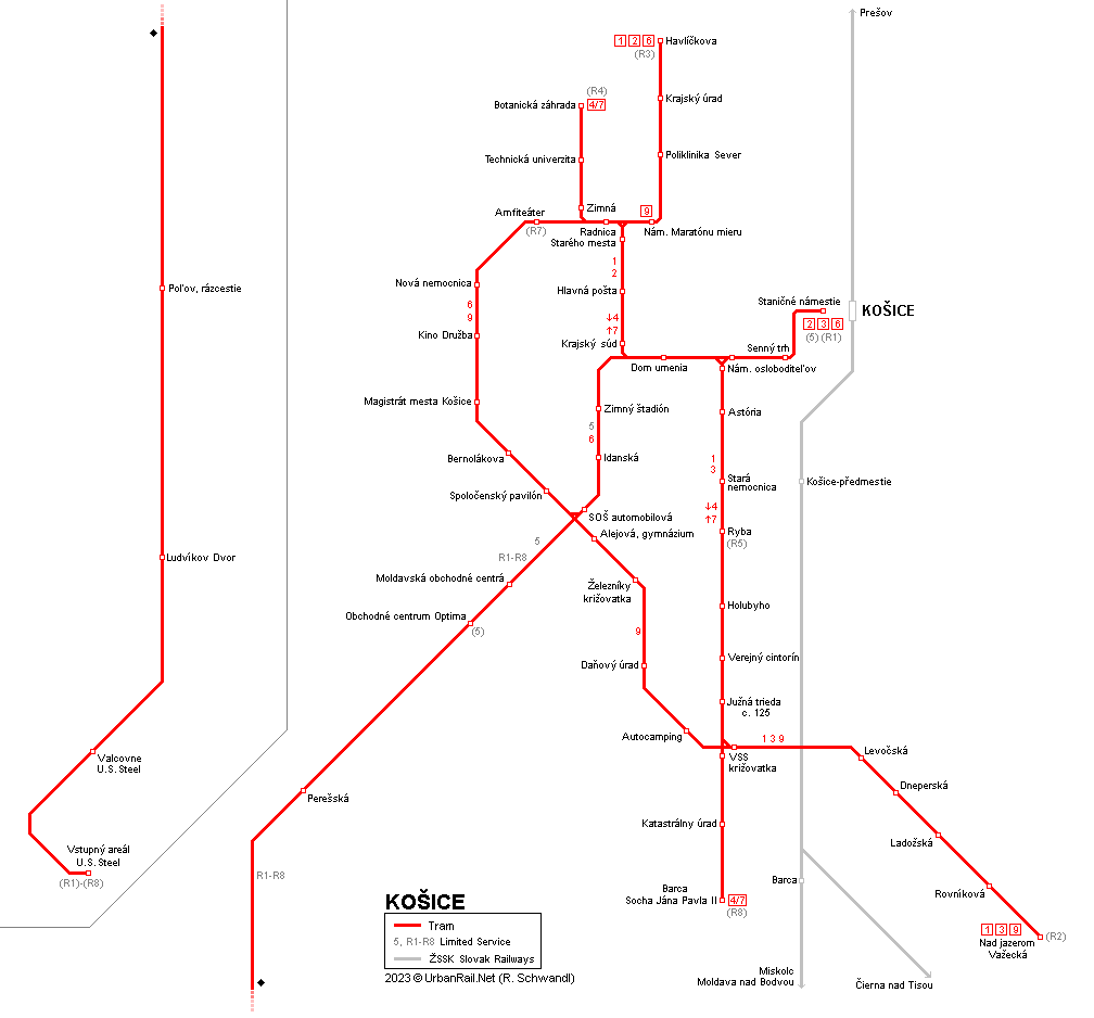 Kosice tram map