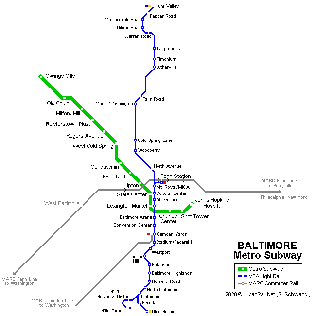 Baltimore Metro Subway Map 2008 © UrbanRail.Net
