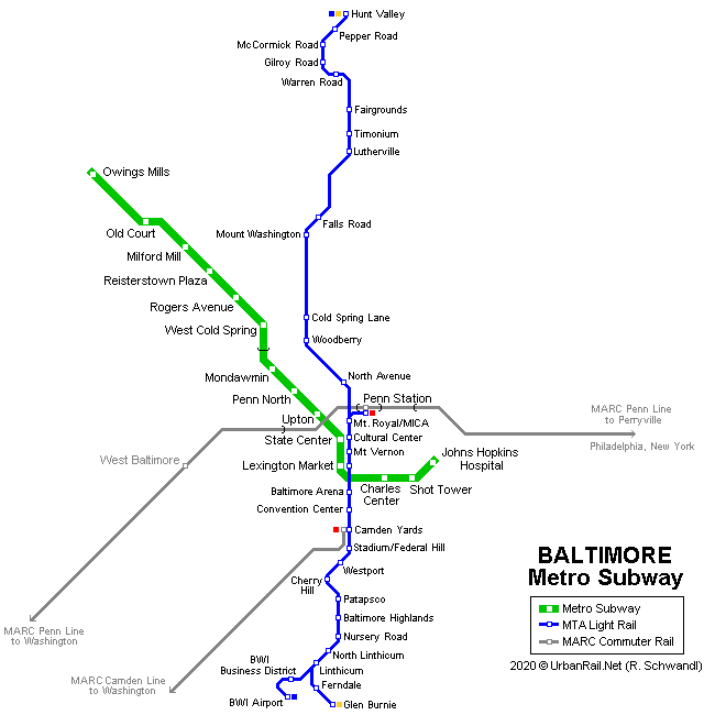 Baltimore Metro Area Map Urbanrail.net > North America > Usa > Maryland > Baltimore Metro Subway And Light  Rail