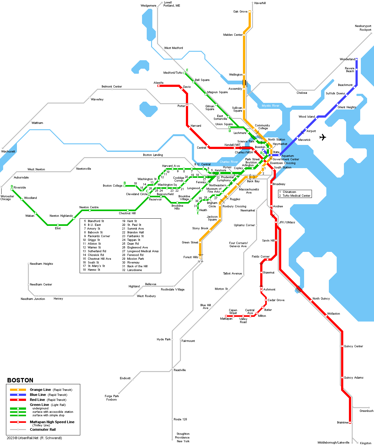 Boston Rapid Transit Map © UrbanRail.Net