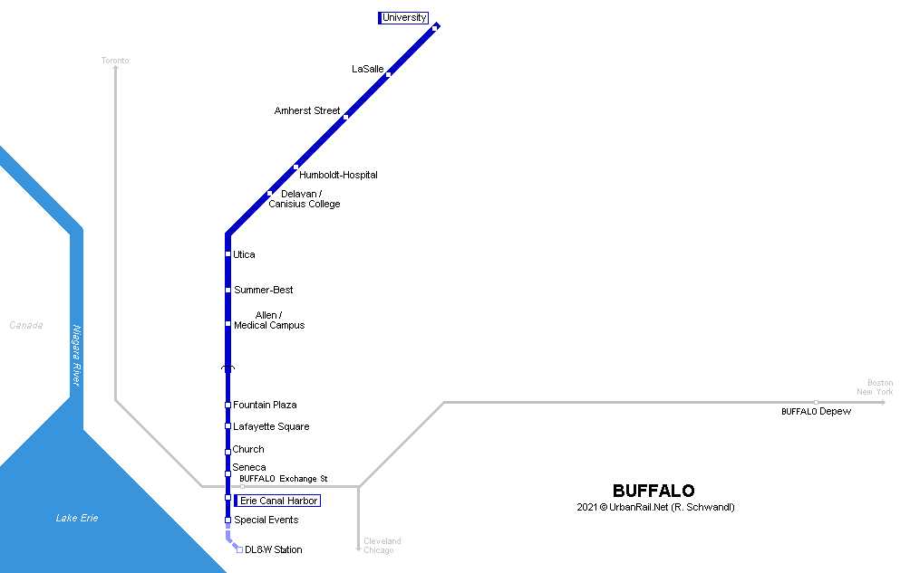 Buffalo Metro Rail map © UrbanRail.Net