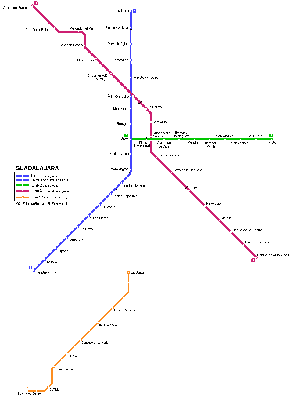 Guadalajara Light Rail Network  (c) UrbanRail.Net