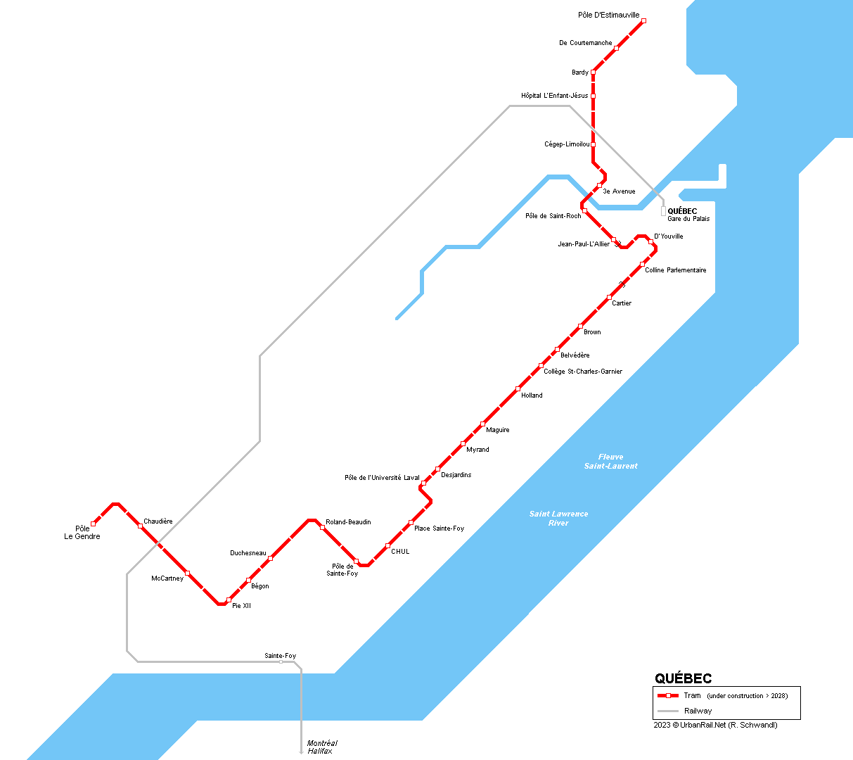 Québec tram light rail map