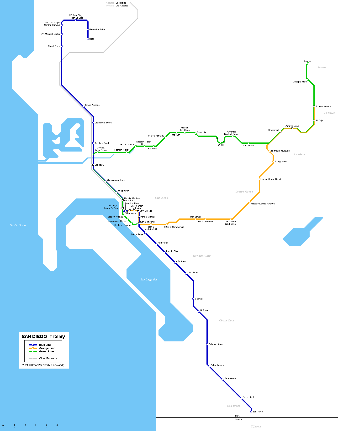 San Diego Trolley System Map (Click to expand) © Robert Schwandl
