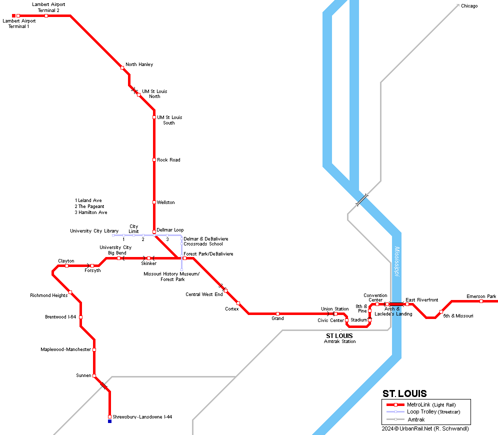 Saint Louis Metrolink Map © UrbanRail.Net