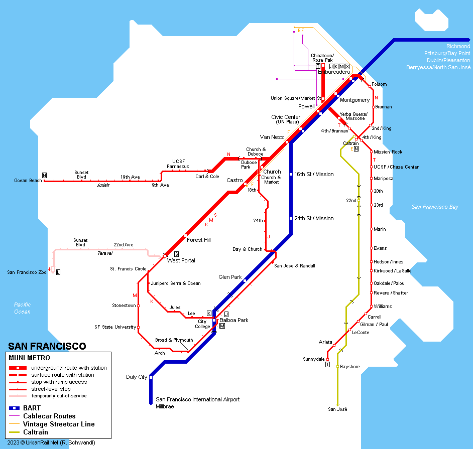 San Francisco Muni Metro sytsem map © Robert Schwandl