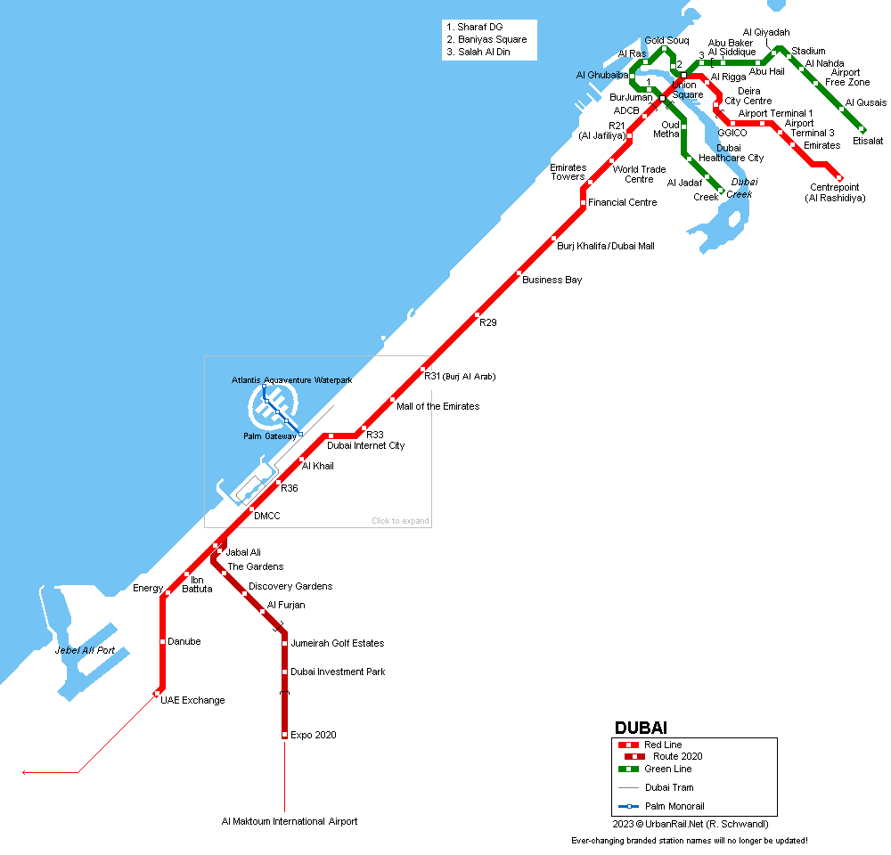 Dubai Metro Map ©  UrbanRail.Net