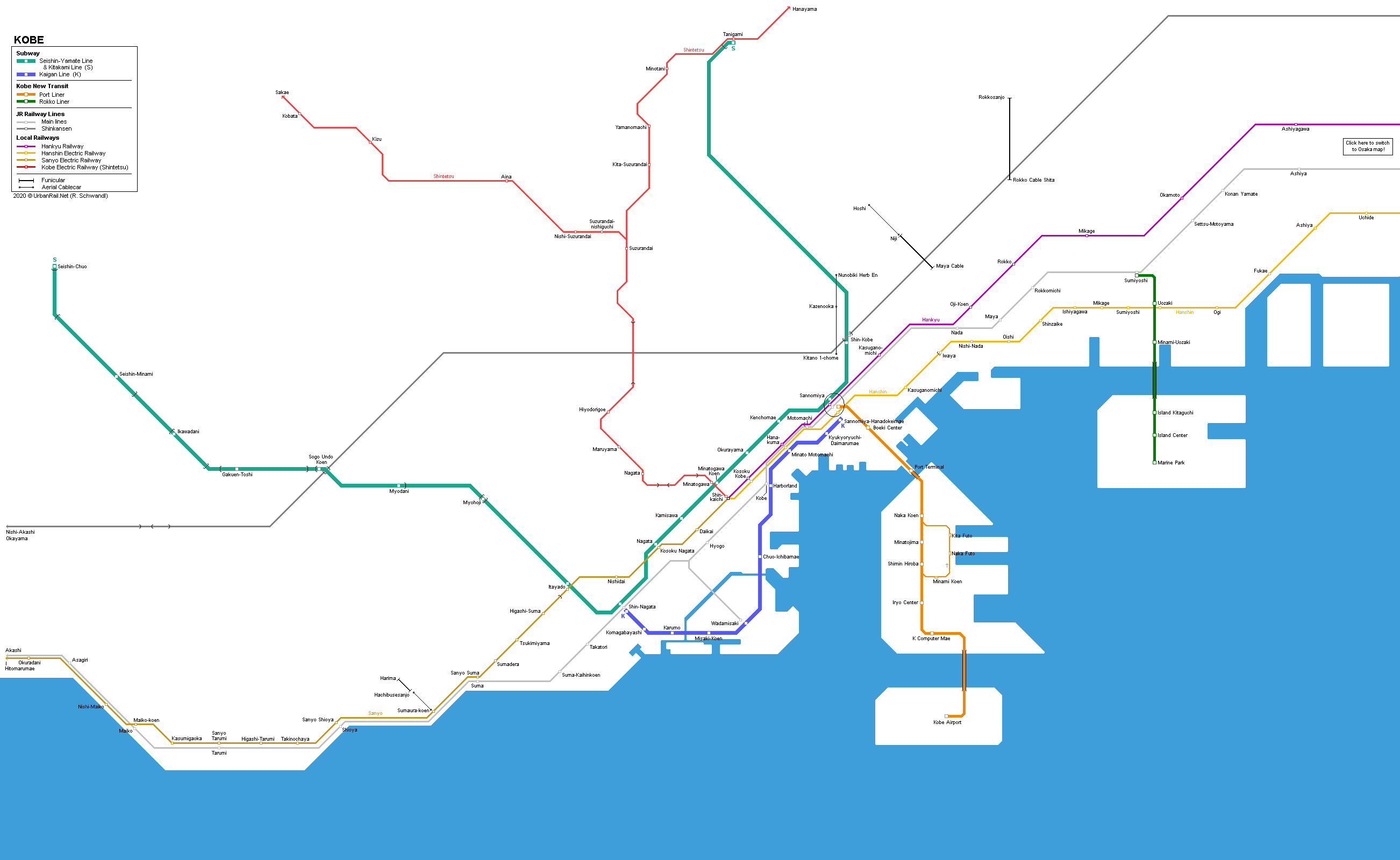 Kobe Subway and Rail Map