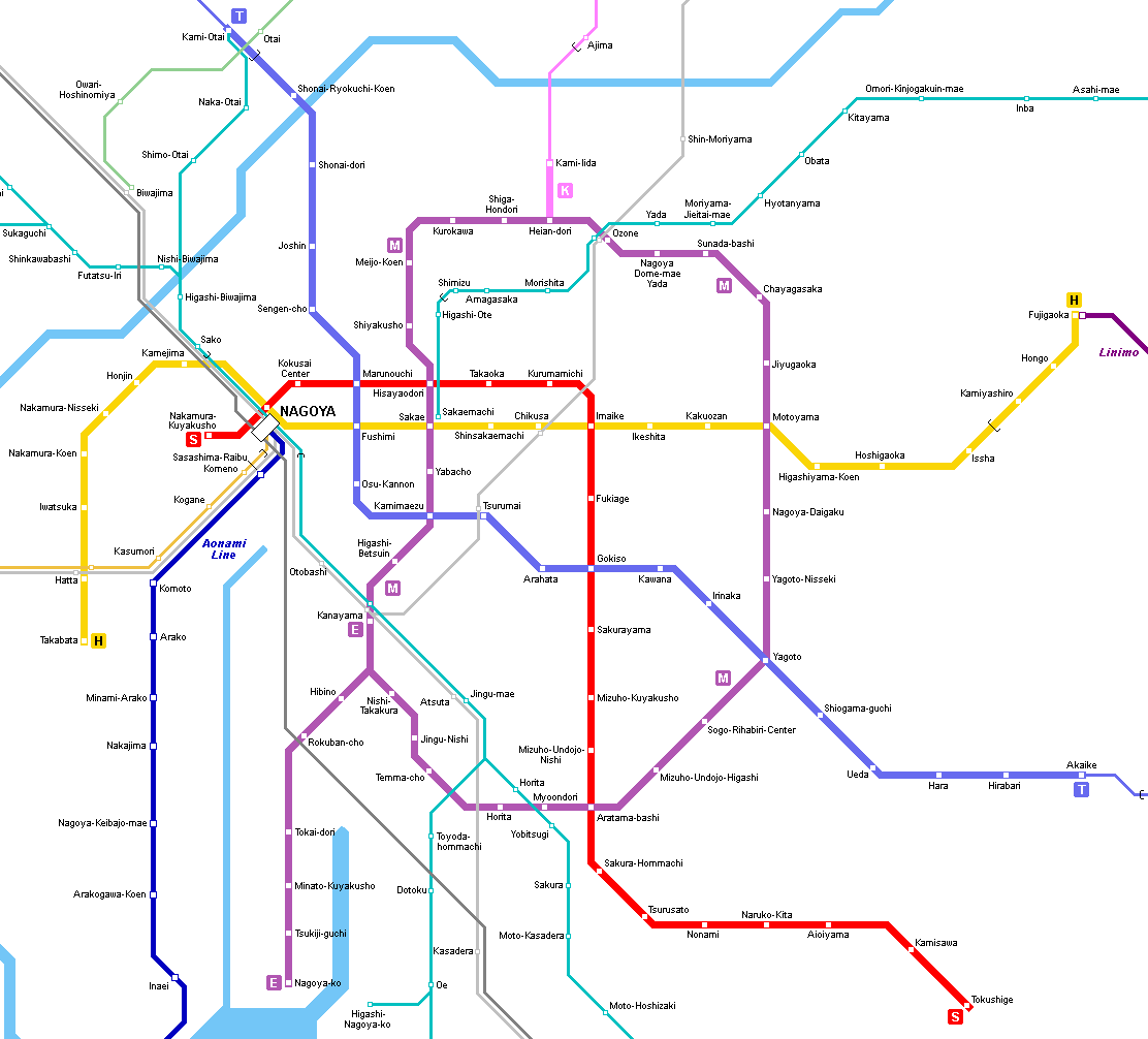 Nagoya Subway Map  © UrbanRail.Net