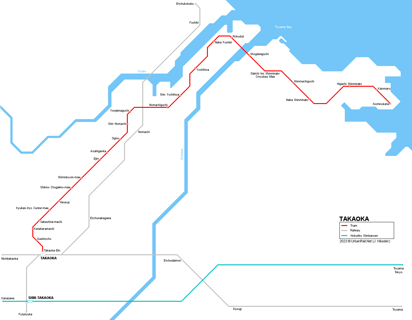 Takaoka tram streetcar map