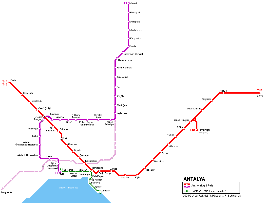 Antalya tram light rail map