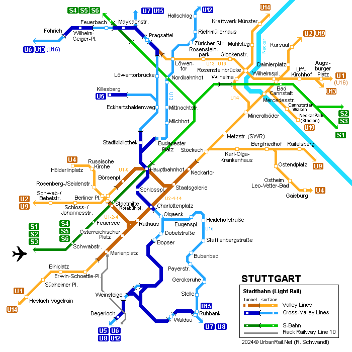 Stuttgart Stadtbahn Network Map 2007 © UrbanRail.Net
