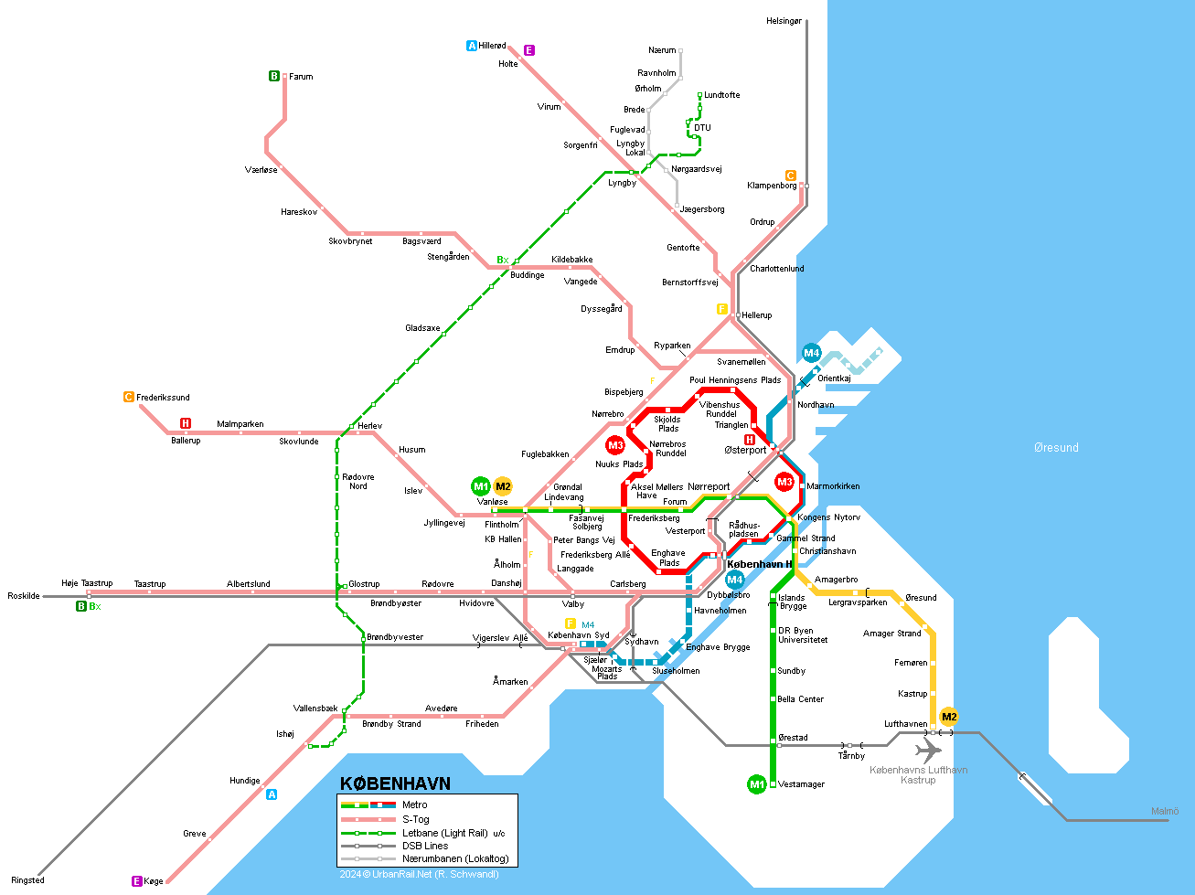 Copenhagen Metro S-Tog map © UrbanRail.Net
