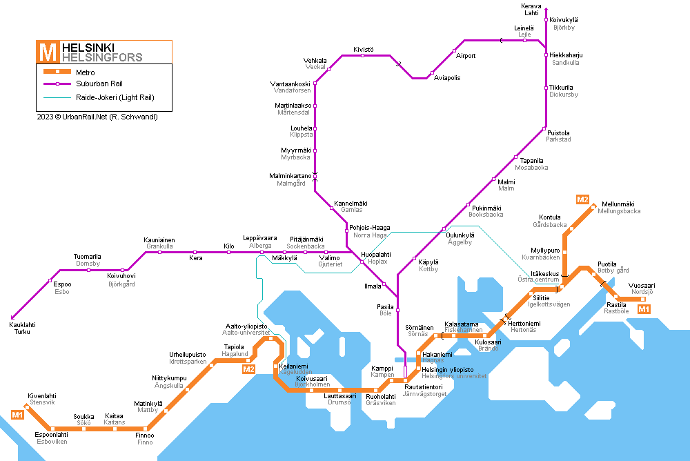 HELSINKI Metro line map © UrbanRail.Net