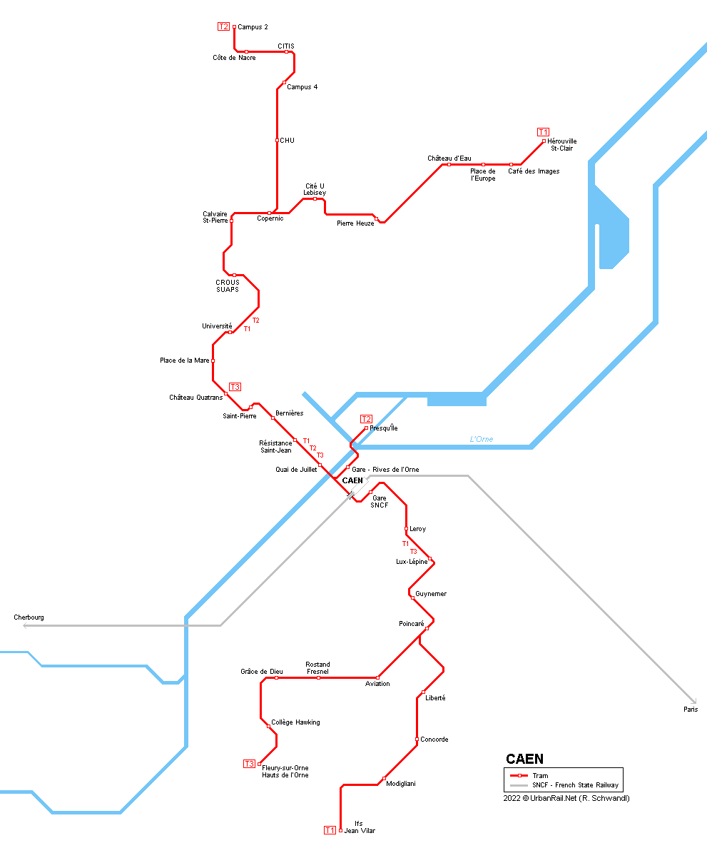 Caen Tram Map