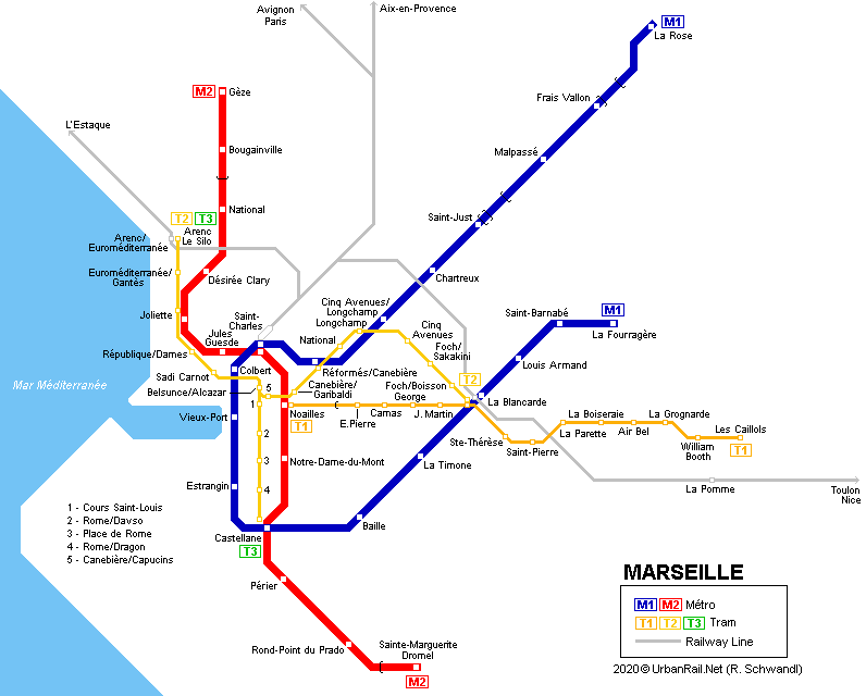 Marseille Metro map © UrbanRail.Net