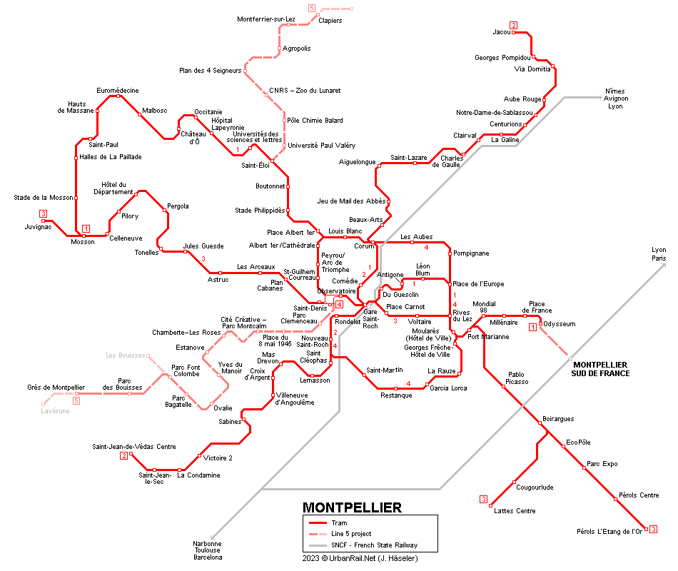 Montpellier Tram Map