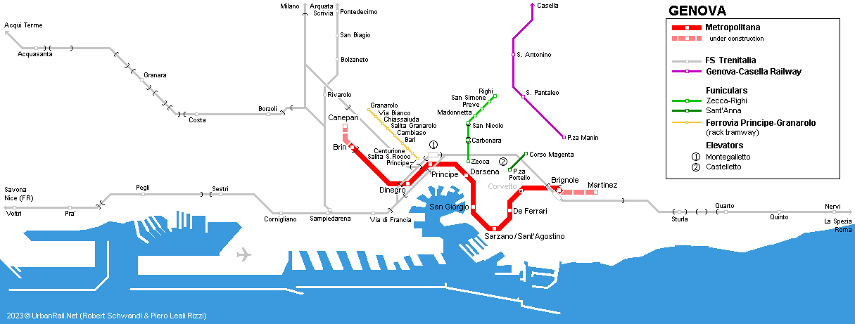 Genova Metro map © UrbanRail.Net