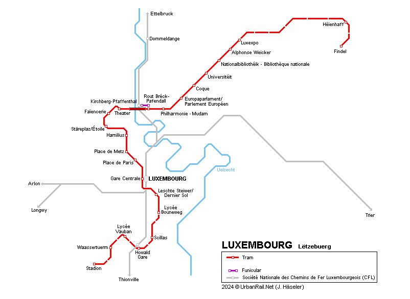 Luxembourg tram map