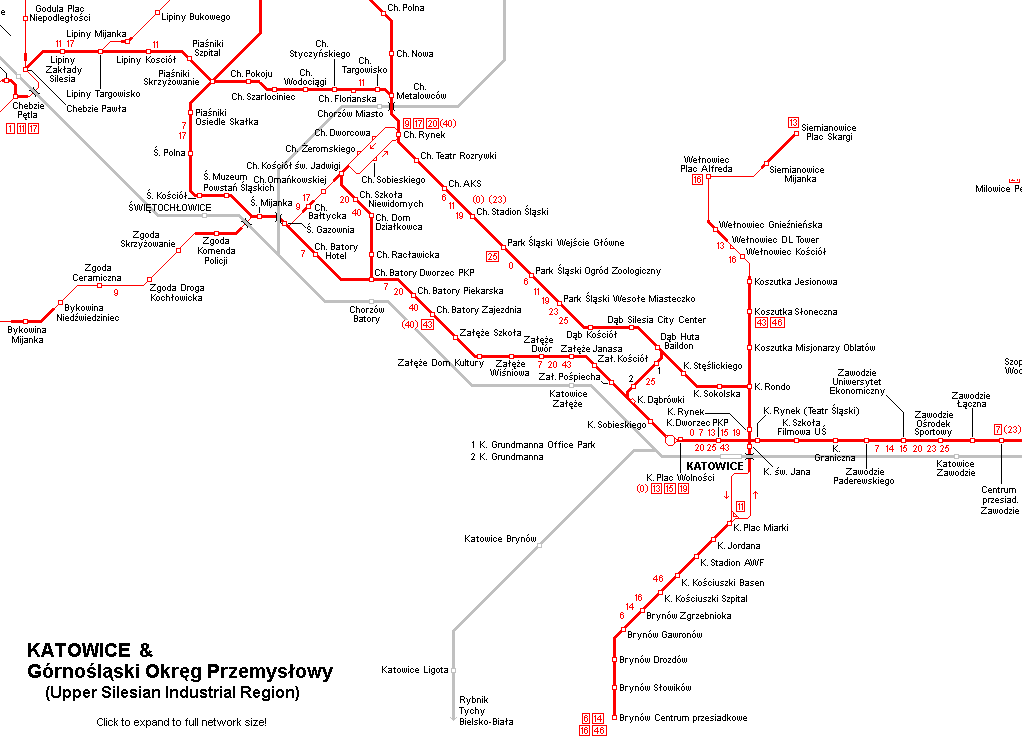 Katowice tram network map