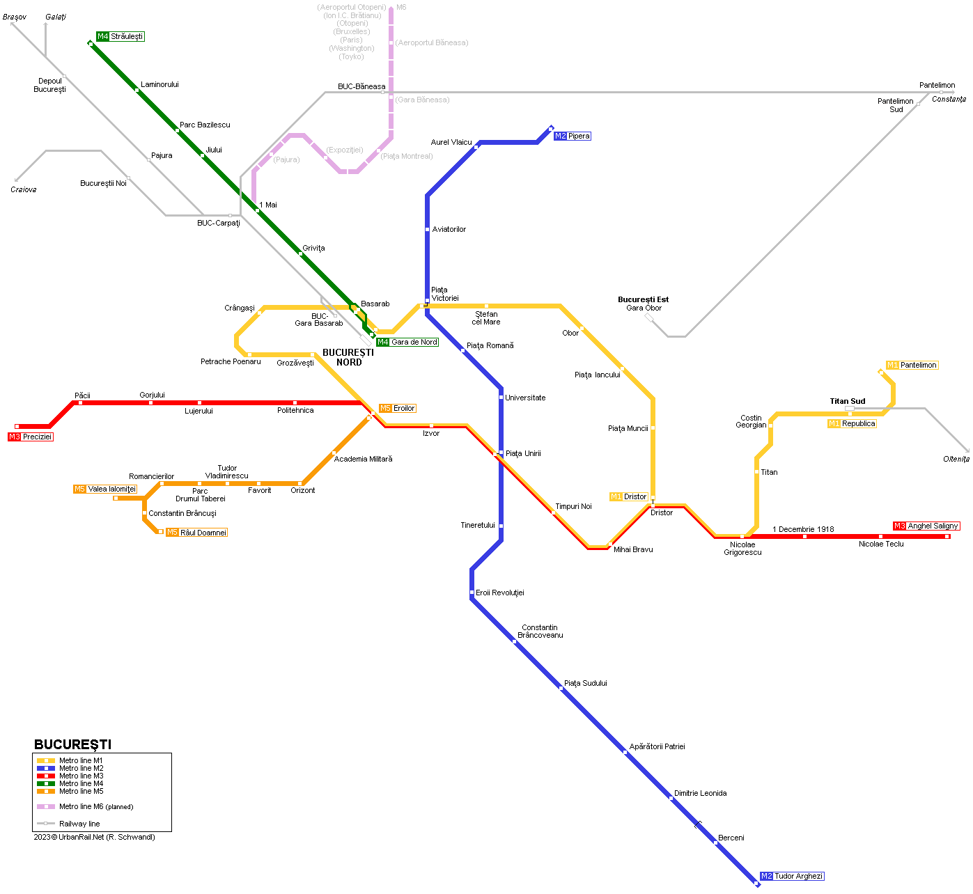 Bucharest Metro Map © UrbanRail.Net