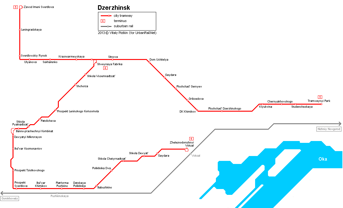 Dzerzhinsk tram map