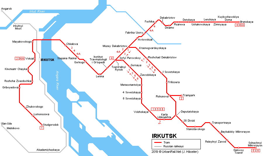 Irkutsk tram map
