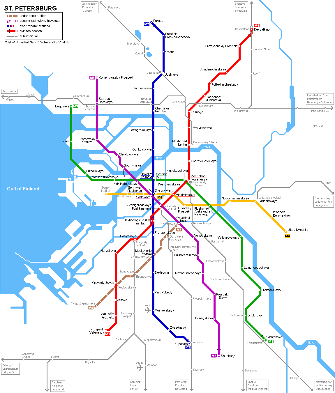 Sankt Petersburg Metro Map © UrbanRail.Net