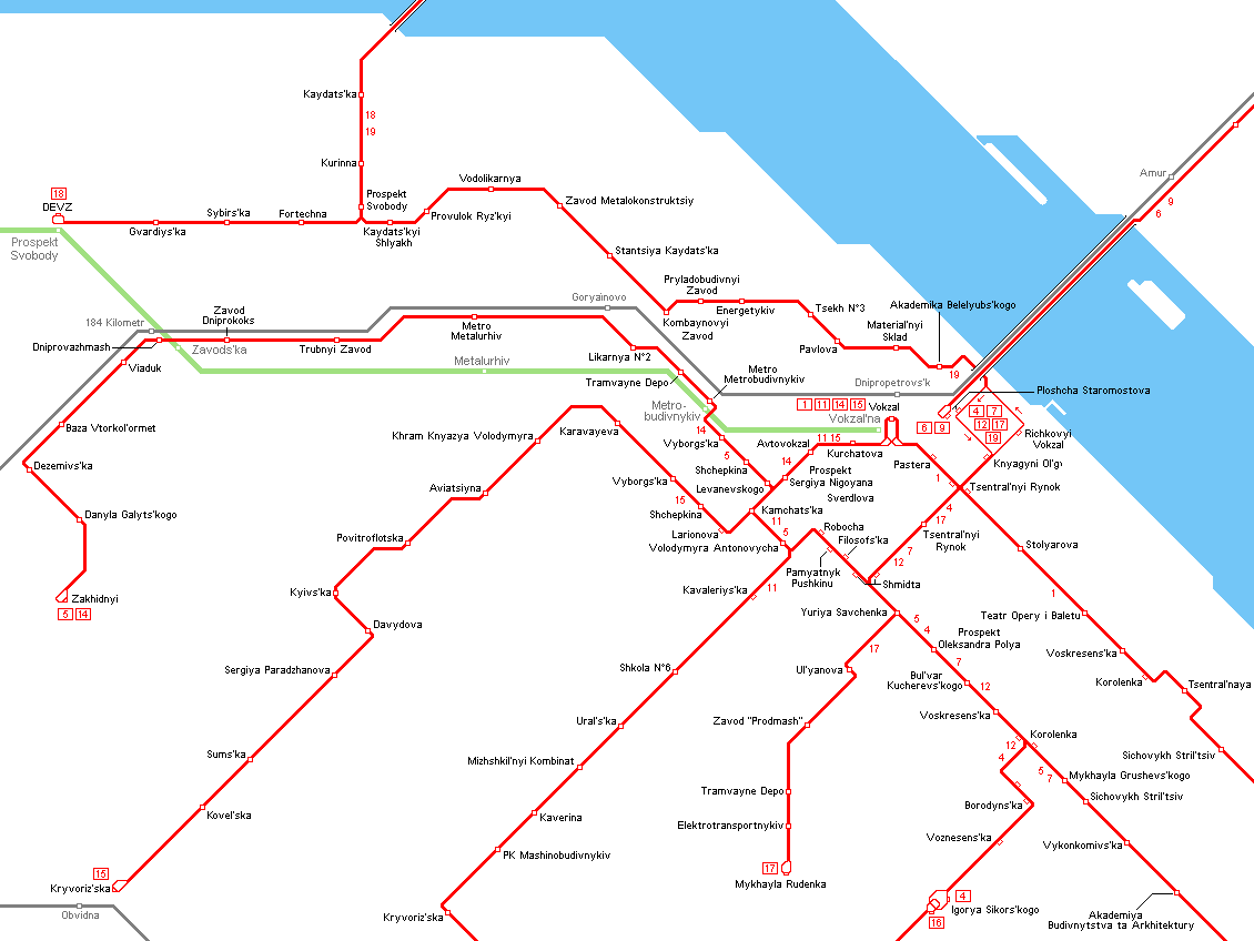 Dnipro Tram Map