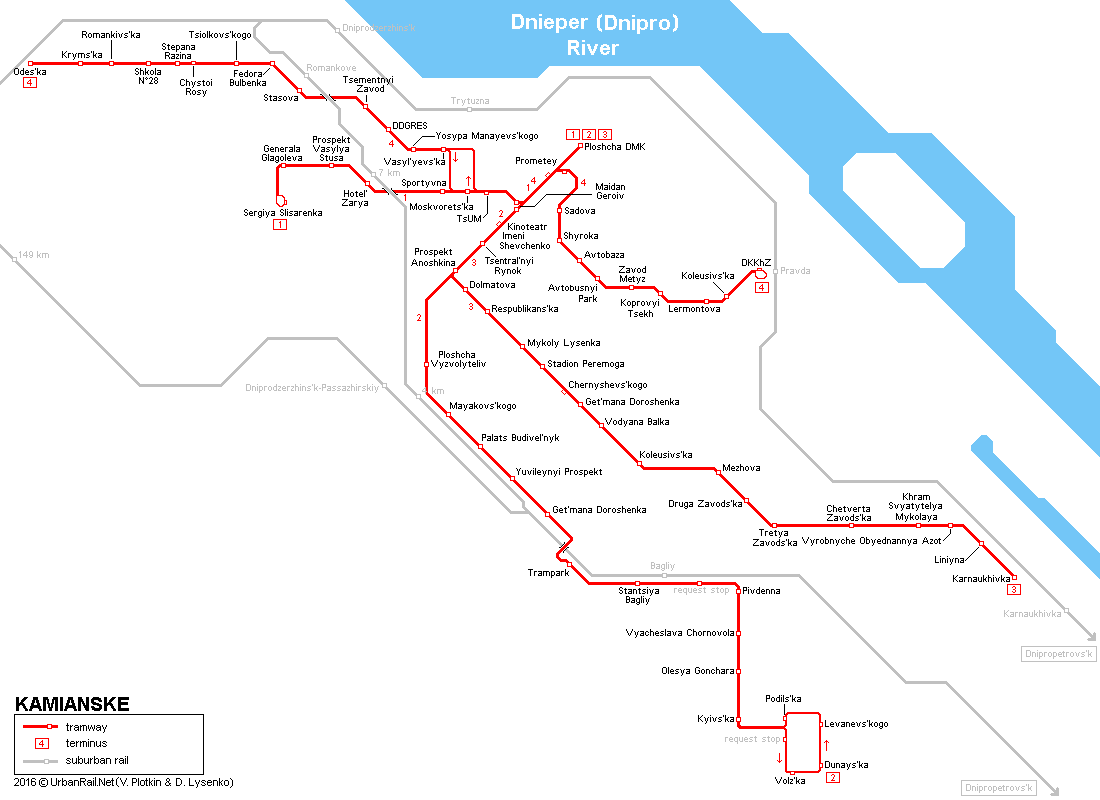 Dniprodzerzhynsk Kamianske Tram Map