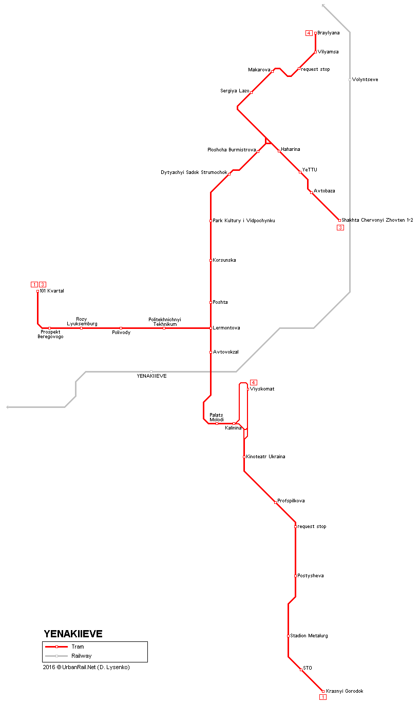 Yenakiyevo tram map